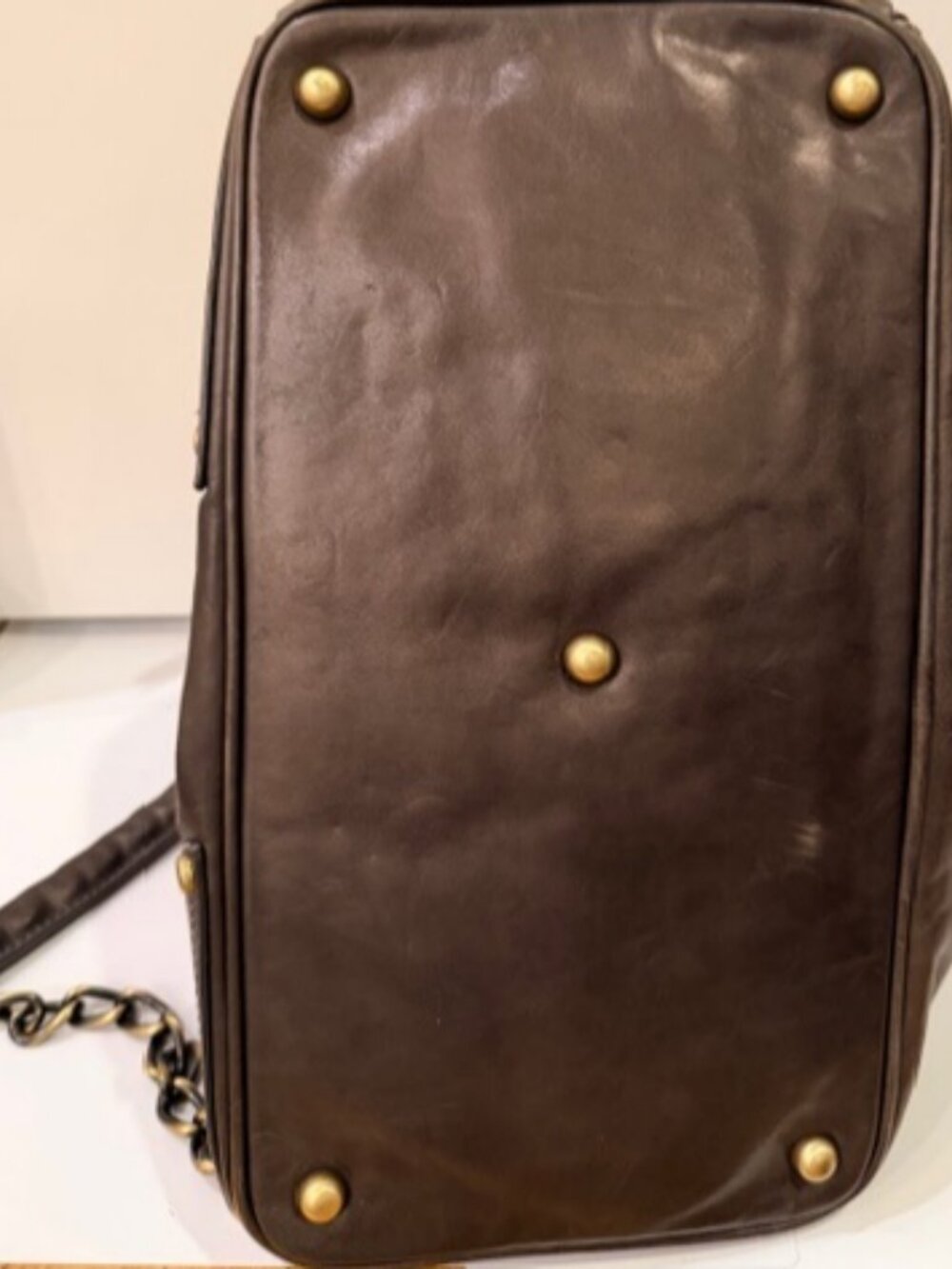 Luana Italian Leather Satchel Dark Olive Brown Chain Strap Top Handle - Picture 5 of 13